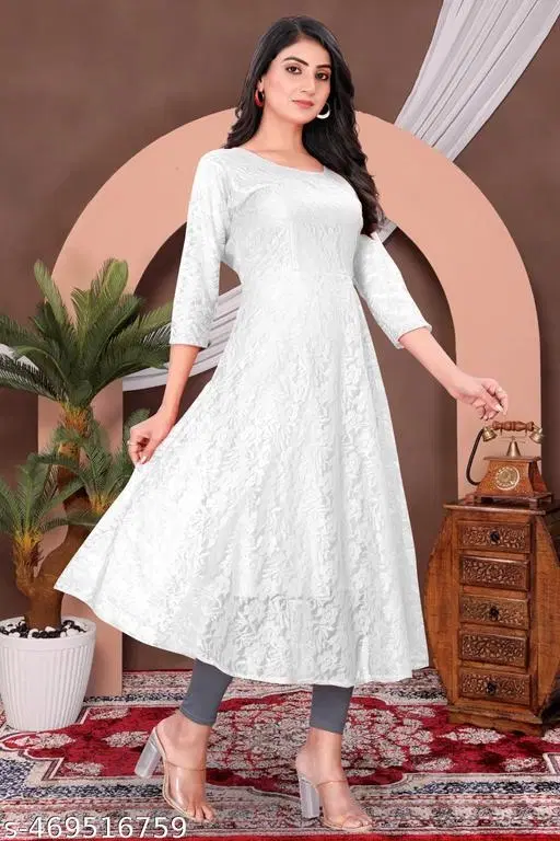 Net Kurti for Women,  White  (S)