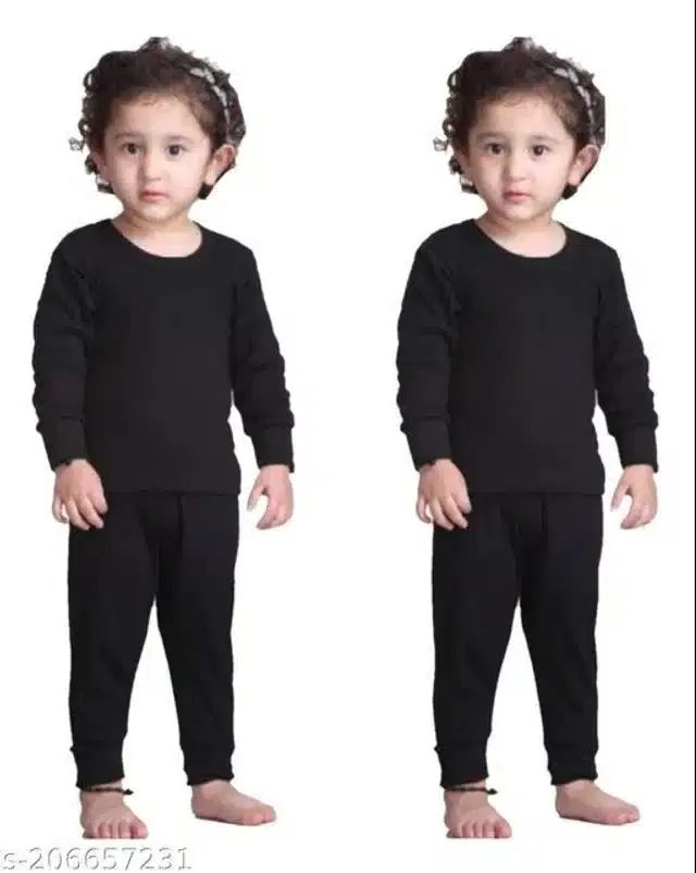 Cotton Blend Thermal Set for Kids, Set of 2 (Black, 0-6 Months)