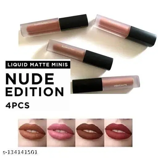 WATERPROOF MATTE MINI MUST TRY ALL BEAUTIFUUL SHADES DEFINATELY LOVABLE Professional Beauty Lipstick Combo Pack, Set of 4 Nude Edition Liquid Mini Lipsticks, Matte Finish - Multicolor