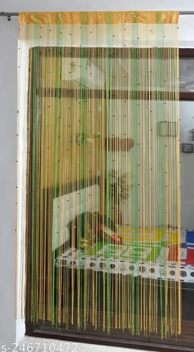 Curtains for Door, Beige & Green, 5 Feet