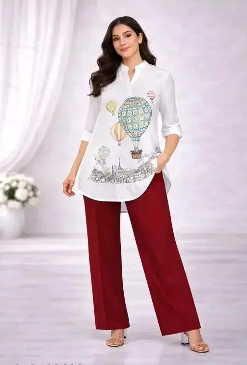 Stylish Printed Kurta Palazzo Set for Women (Red, S)