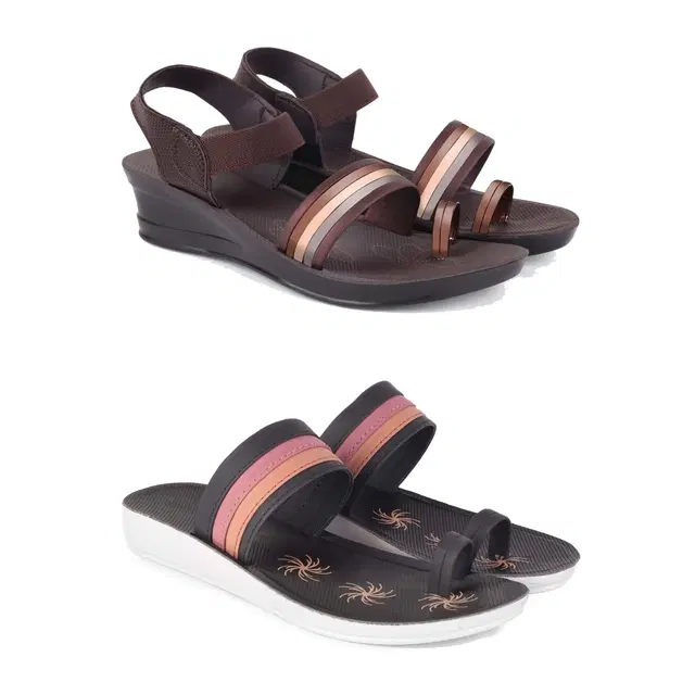 Combo of Flats & Sandals for Women, Set of 2 (Multicolor, 5)