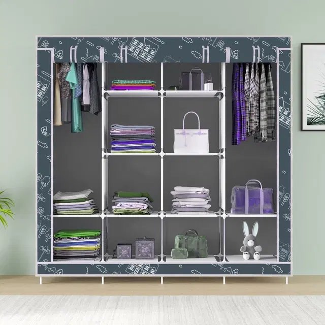 Plastic Printed Collapsible Wardrobe, Grey
