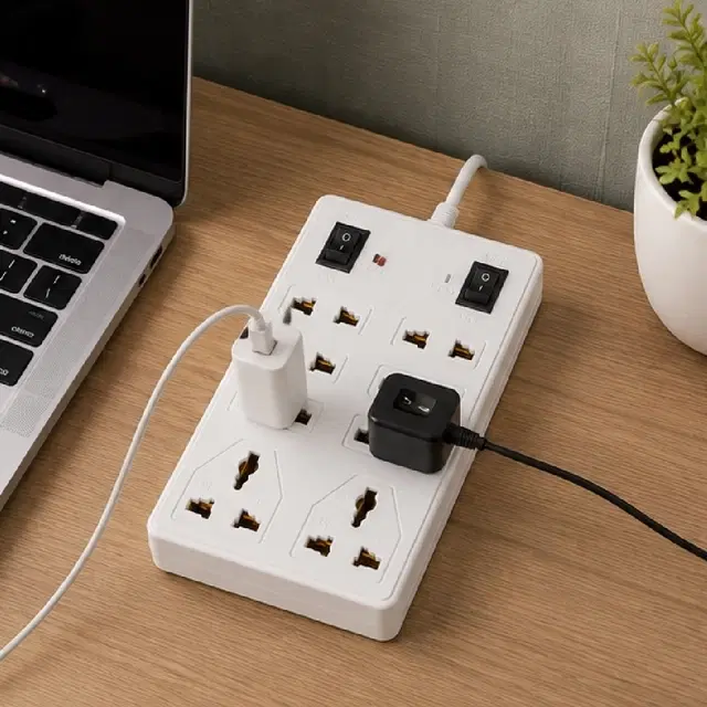 SimpleHome Mini 8 Socket Extension Board with 2 Meter Cable, White