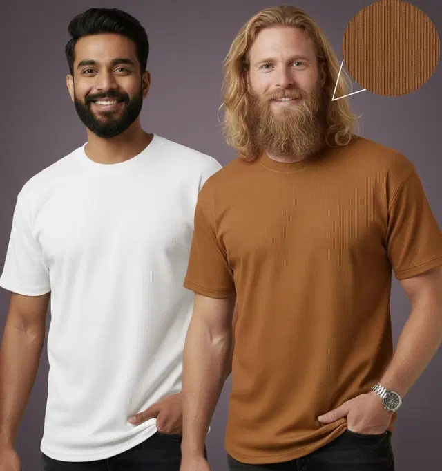 Polyester Round Neck T-shirt for Men, Multicolour, Pack of 2 (L)