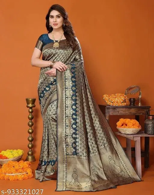 Banarasi Silk Party Wear Saree for Women (Peach)