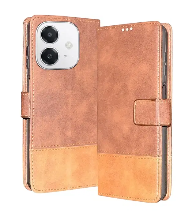 Artificial Leather Mobile Flip Cover for Oppo Cph2641 / A3X 4G /A3 5G, Brown
