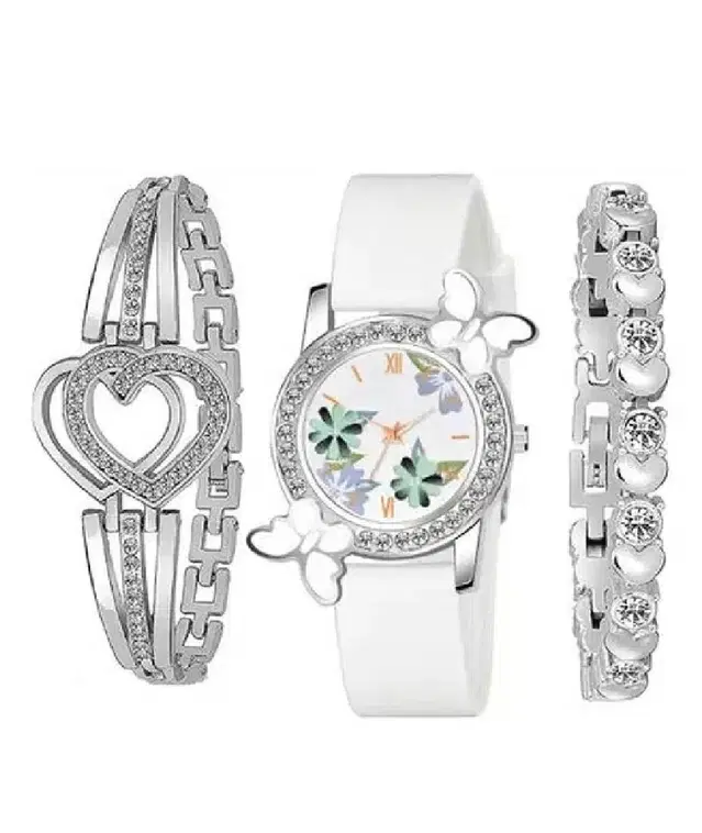 Analog Watch with 2 Pcs Braeclet for Women, Set of 3 (Multicolor)