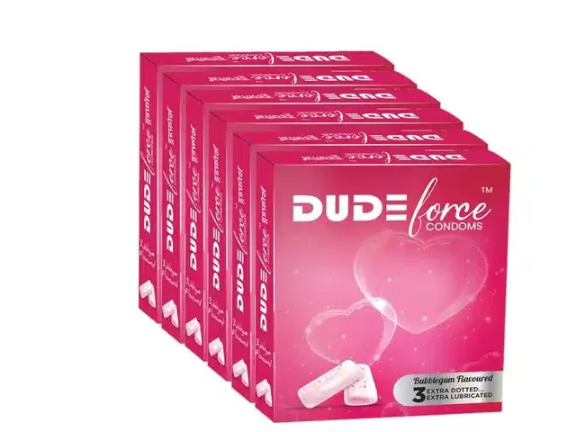 Dude Force 3 Pcs Bubblegum Flavoured Condoms for Men, Set of 6