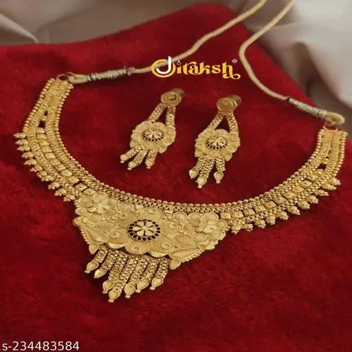 Gold Necklace and Earrings for Women, Pack of 3 (Free Size)