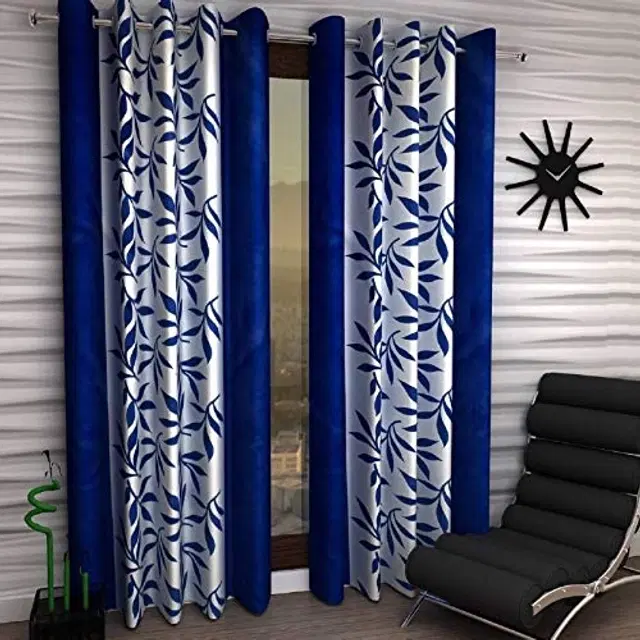 Polyester Door Curtains, 7 Feet, Blue, Set Of 2