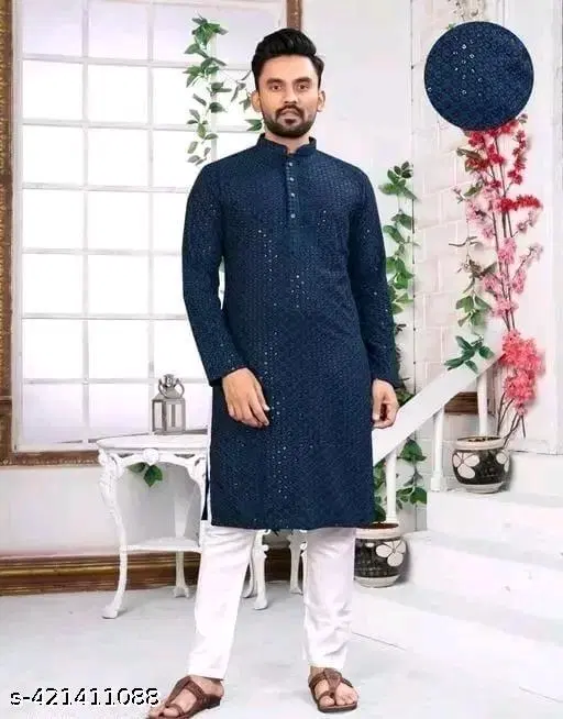 Embellished Rayon Kurta Set for Men (XXS)
