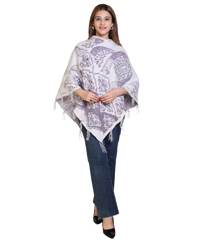 Woolen Self-Design Ponchos for Women (Multicolor, XL)