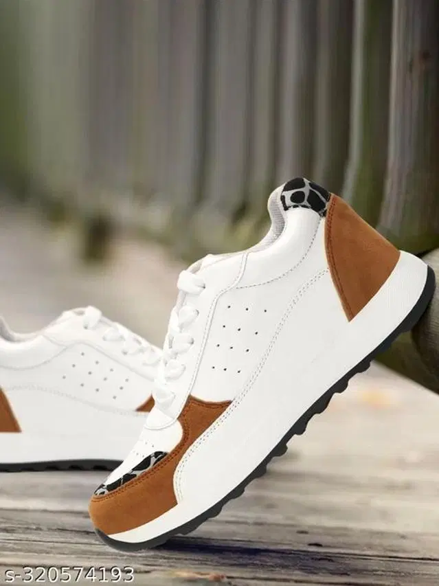 Casual Shoes for Women (White & Tan, 8)