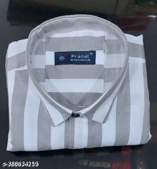 Cotton Blend Checked Shirt for Men, White (L)