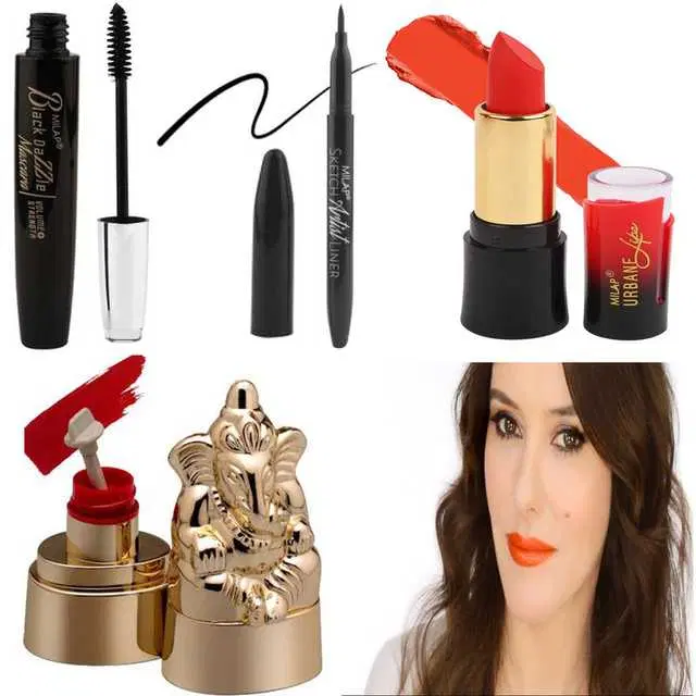 Combo of 1 Milap Urbane Lips Orange Velvet Matte Lipstick, 4.2 g & 1 Milap Ganesh Statue Powder Sindoor & 1 Milap Sketch Artist Water Resistant Super Stay Jet Black Sketch Eyeliner & 1 Milap Black Dazzle Water Resistant Mascara 8 ml, R428