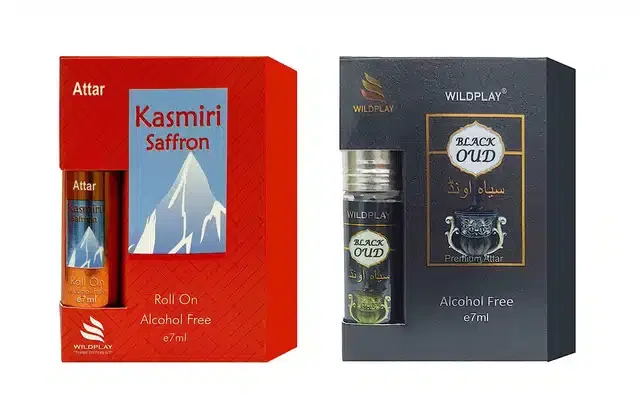 Wildplay Kasmiri Saffron & Black Oud Roll On Attar, 7 ml, Pack of 2