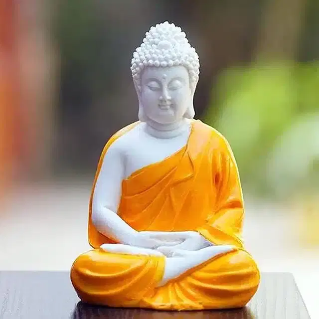 Lord Gautam Buddha Idol for Living Room, Orange, 5.5 Inches