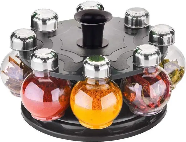Plastic Revolving Spice Jars with Stand, Multicolor, Pack of 8