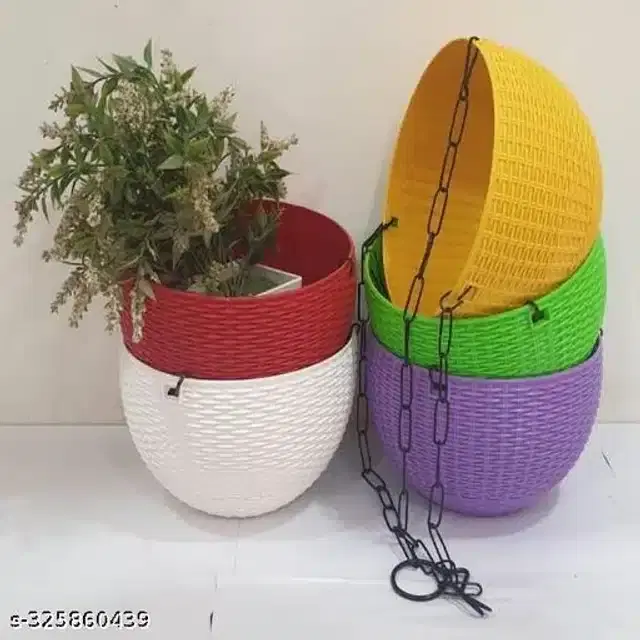 Hanging Flower Pots with Metal Chain, Multicolor, Pack of 5