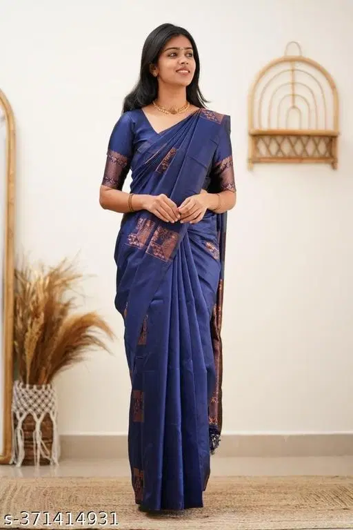 Banarasi Silk Saree for Women (Blue, Free Size)