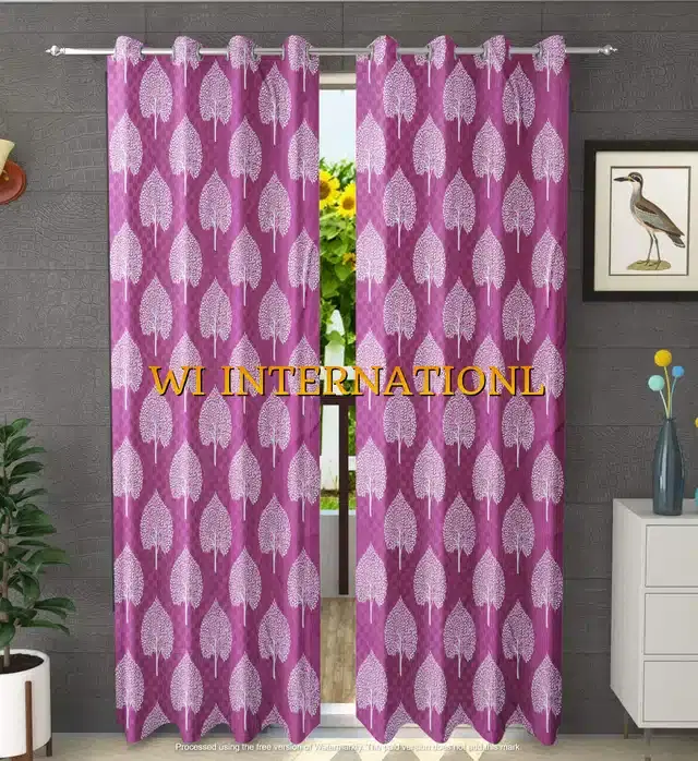 Polyester Printed Window & Door Curtains, Pack of 2, Purple, 7 feet