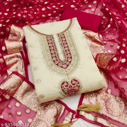 Chanderi Silk Punjabi/All Over Suits for Women (Red, 6.05 meter (M)