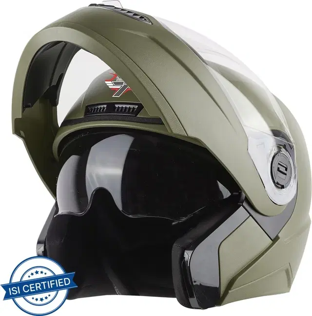Steelbird SBA-7 7Wings ISI Certified Flip-Up Helmet for Men and Women Motorbike Helmet, Dashing Battle Green, Size L