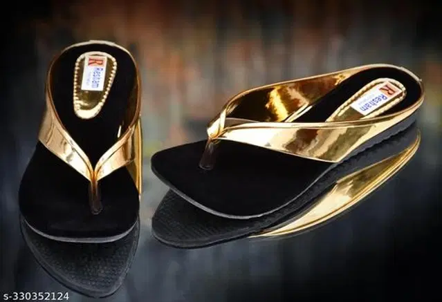 Flats for Women (Black & Golden, 8)