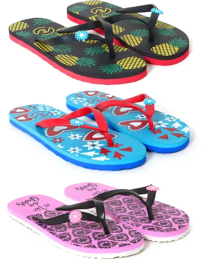 Flip Flops for Women, Pack of 3 (Multicolor, 7)