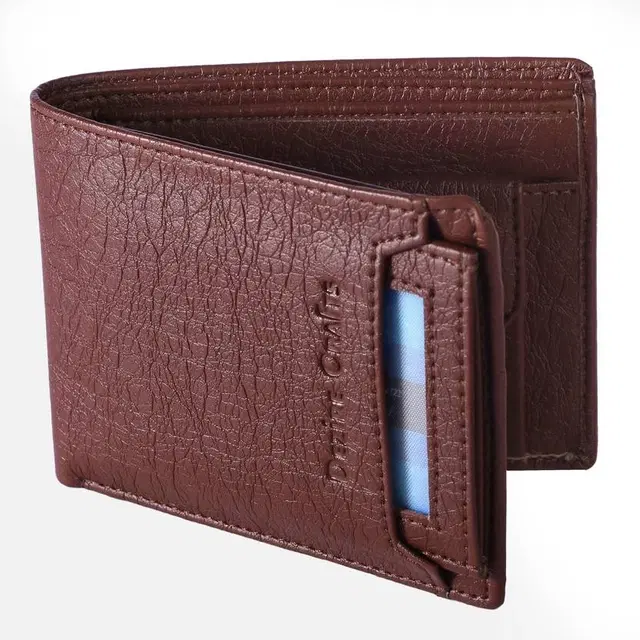 PU Leather Men's Wallet – Slim, Bifold Design with Card & Cash Compartments 088, Brown