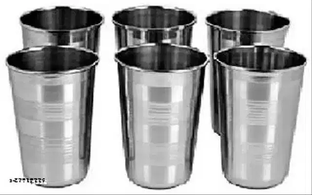 Stainless Steel Glass, Silver, 300 ml, Pack of 6
