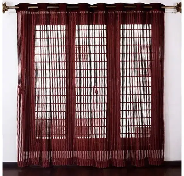 Semi Transparent Net Window Curtains, Pack of 2, Maroon, 5 feet