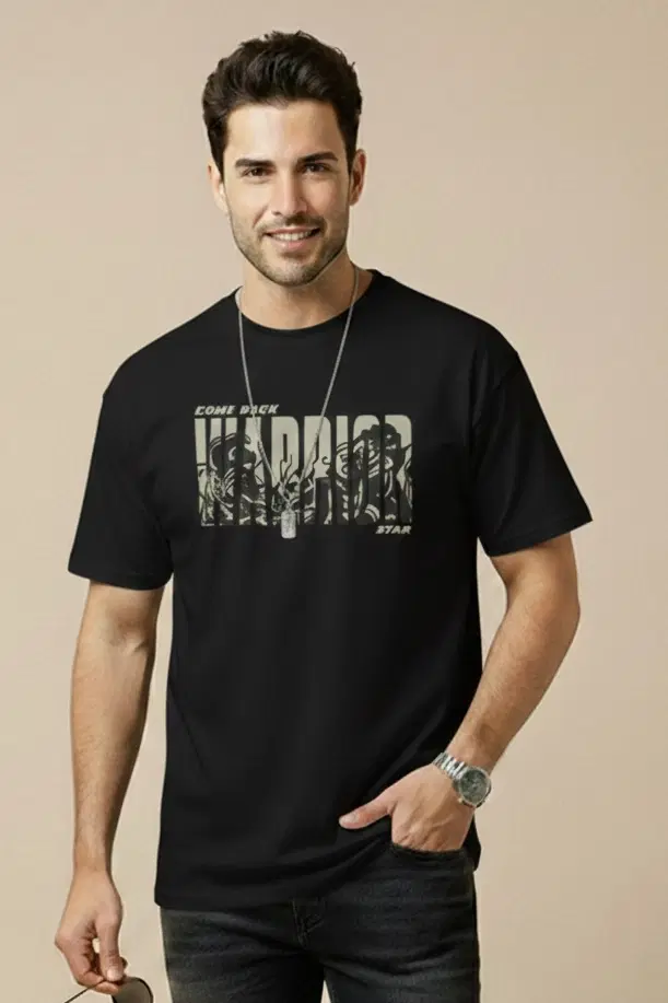 Polyester Printed T-shirt for Men, Black (L)