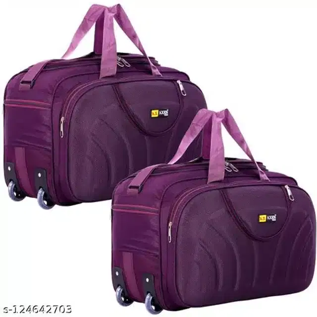 Polyester Trolley Duffel Bag for Men & Women, Purple, Pack of 2