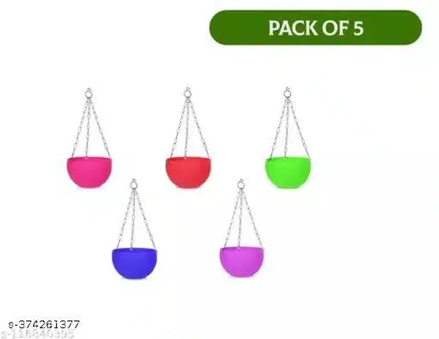 Hanging Flower Pots with Metal Chain, Multicolor, Pack of 5