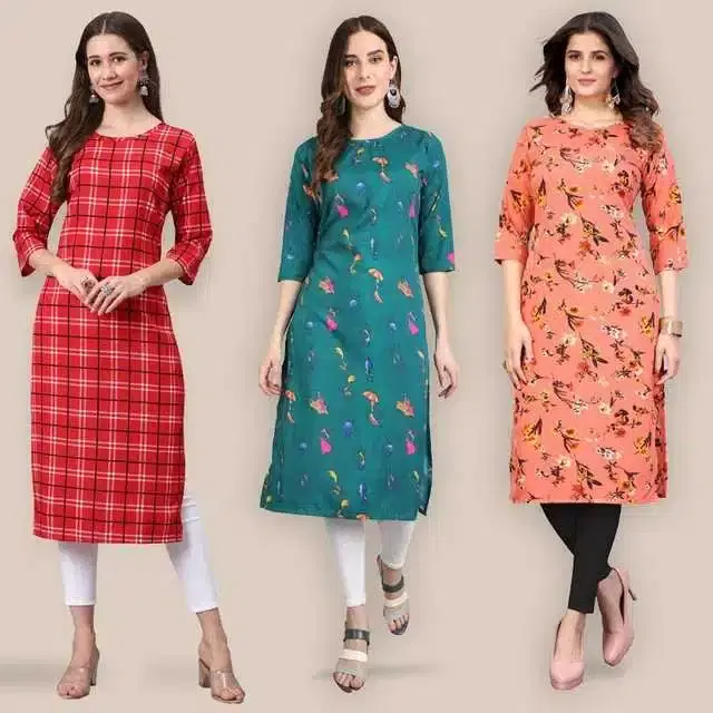 Women Crepe Printed Kurta, Pack Of 3 (Multicolor, S) (SD-326)