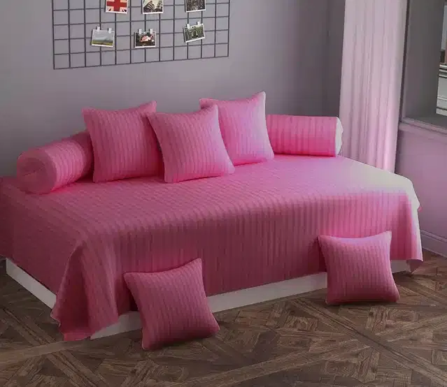 Cotton Striped Diwan Covers Set, Pink, Pack of 8