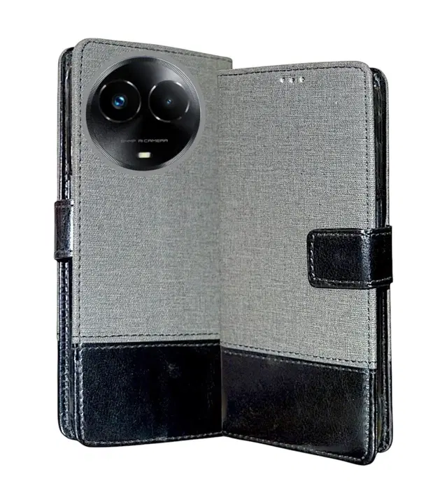 Artificial Leather Flip Cover For Realme Rmx3780 / 11 5G / 11X, Grey