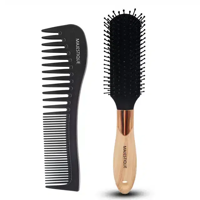 Majestique Flat Hair Brush with Hair Comb Detangling Brush for Men and Women, Combo of 2, B-52
