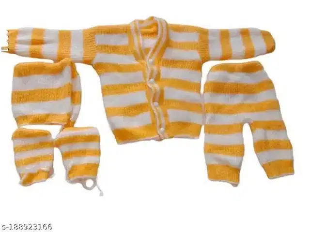 Woolen Sweater & Pant with Socks & Cap for Kids (Multicolor, 0-3 Months)