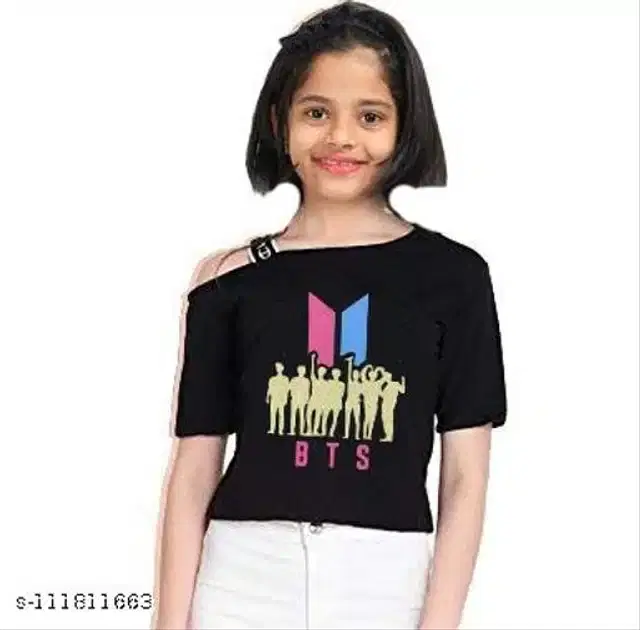 Cotton Half Sleeves Top for Girls (Black, 4-5 Years)