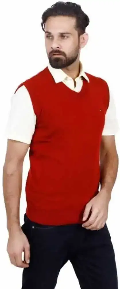 KRYPTAR men's Solid Half Plain Sweater (Red, S) (KPTR4070)