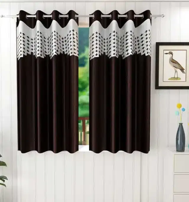 Window Curtain, Pack of 2, Brown, 4X5 Feet