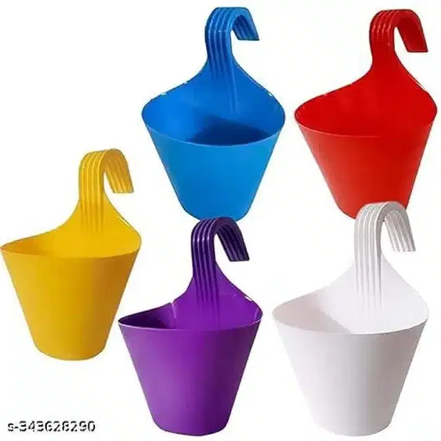 Plastic Hanging Planters, Multicolor, Pack of 5