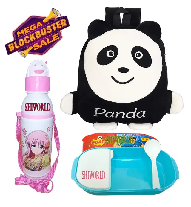 Combo of School Bag with Lunch Box & Water Bottle for Kids, Multicolor, Set of 3
