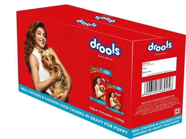 Drools Puppy Wet Dog Food, Real Chicken and Chicken Liver Chunks in Gravy, 15 Pouches, 15x150 g