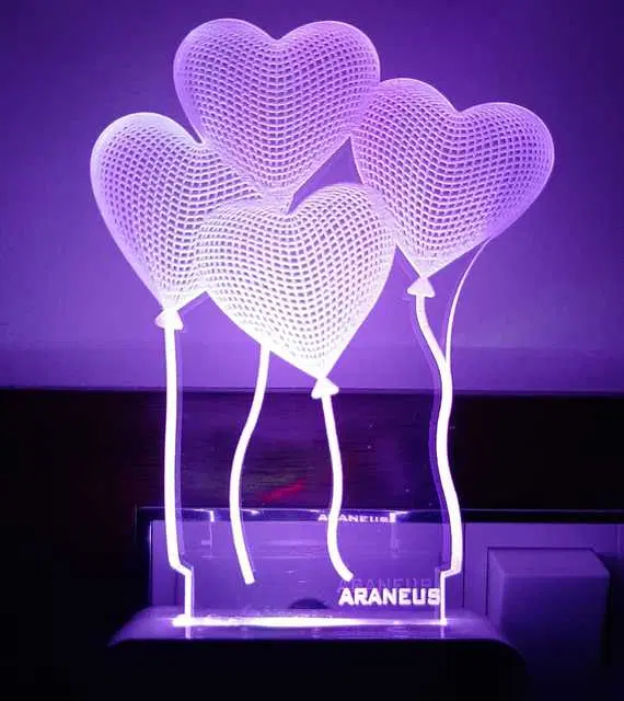 Unicept Four Romantic Love Heart Ballons 3D Illusion LED Night Lamp, Multicolor, NE-5
