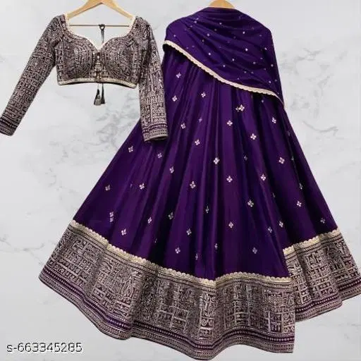 Embroidered Lehenga Choli for Women (Purple, Semi Stitched)