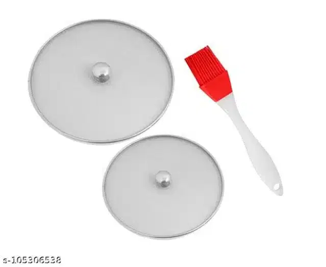 Metal Net Lids, 2 Pcs with Oil Brush, Red & Silver, Set of 3